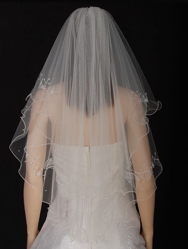 2T White/ Ivory Wedding Bridal Veil Beads Flowers s45  