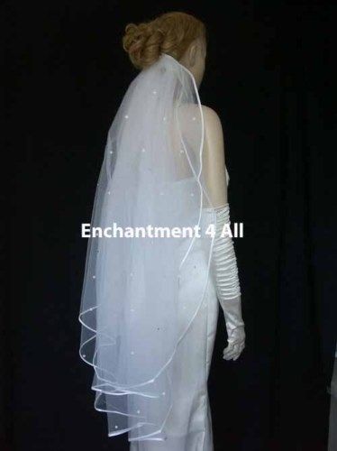 White Bridal Wedding Veil Fingertip Rhinestones, 7  
