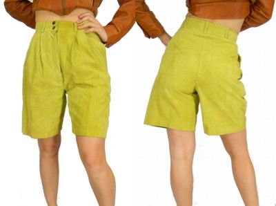 VINTAGE 80s Pleated Super HIGH WAISTED Mustard Color SHORTS Size M 8 