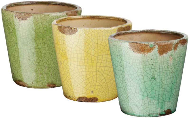 Set 12 Crackle Ceramic Glaze Pot Blue Green Yellow  