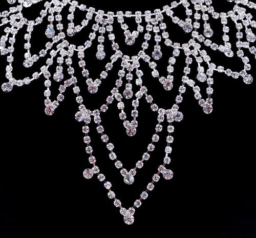   Full Rhinestone Crystal Clear Pageant Diva Necklace Long Earring 1Set
