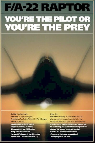MILITARY POSTER ~ AIR FORCE F/A 22 RAPTOR THE PREY F 22  
