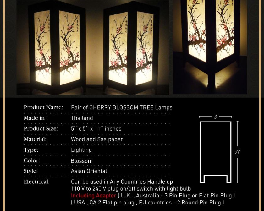   Oriental CHERRY BLOSSOM TREE Bedside Table Lamp Wood Lighting  