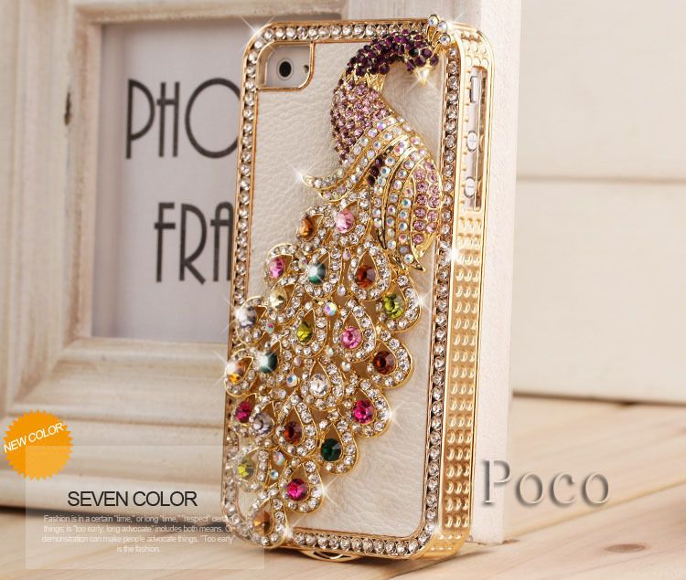   luxury Designer For iPhone 4 4S Bling diamond cases peafowl cover Hot