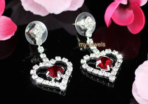 Red Crystal Heart Necklace Bracelet Ring Earrings S1032  