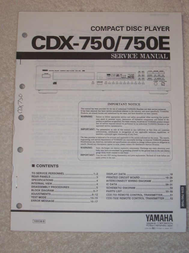 Yamaha Service Manual~CDX 750/750E CD Disc Player  