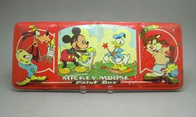 Vintage Tin Litho Disney Mickey Mouse Paint Box Set Toy  