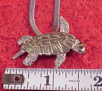 Sterling Silver Loggerhead Turtle Necklace Chatelaine Charm Watch Fob 