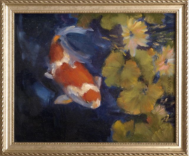   Framed Anne McClure California Arts & Crafts Oil Paintings Koi Fish