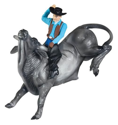 Breyer Stablemates Toy Plat Set Rodeo Bull & Cowboy Figure Loco.